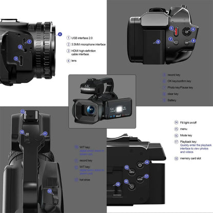 6K Ultra HD Professional Video Cameras for Photography 18X Digital Zoom YouTube Live Streaming Camcorders 64MP Vlogging Recorder Ai-TechWorld