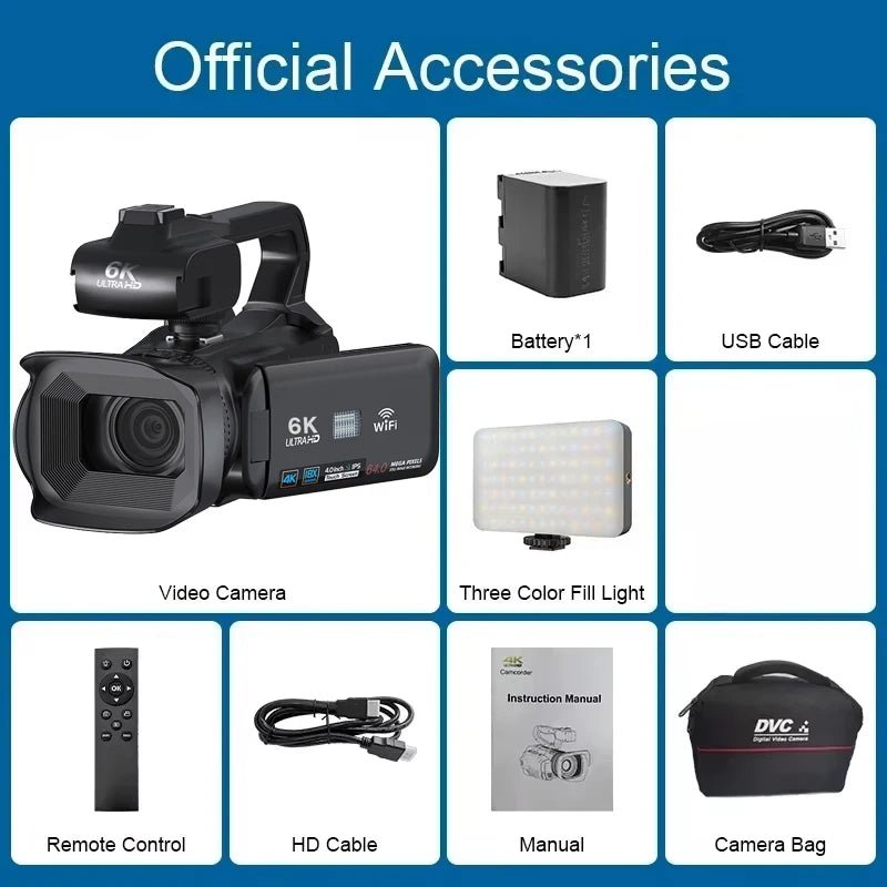 6K Ultra HD Professional Video Cameras for Photography 18X Digital Zoom YouTube Live Streaming Camcorders 64MP Vlogging Recorder Ai-TechWorld