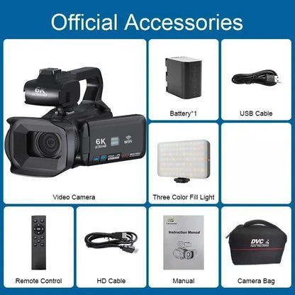 6K Ultra HD Professional Video Cameras for Photography 18X Digital Zoom YouTube Live Streaming Camcorders 64MP Vlogging Recorder Ai-TechWorld