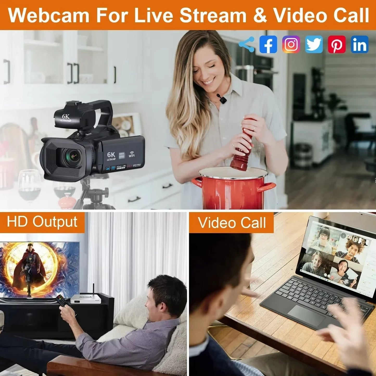 6K Ultra HD Professional Video Cameras for Photography 18X Digital Zoom YouTube Live Streaming Camcorders 64MP Vlogging Recorder Ai-TechWorld
