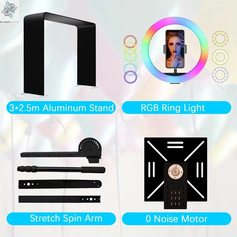 7-15ppl Portable photo booth 360 selfie overhead 360 photo booth automatic with ring light,Free Logo,for parties wedding event Ai-TechWorld 
