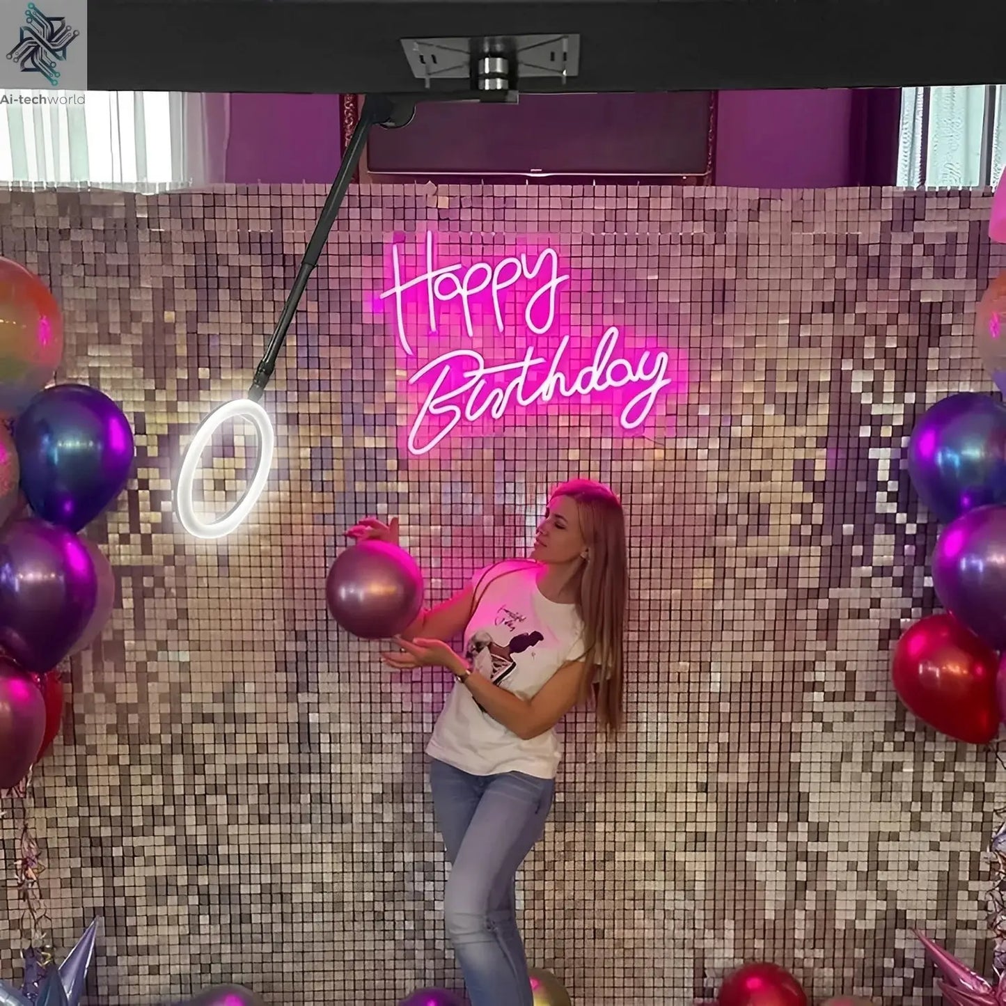 7-15ppl Portable photo booth 360 selfie overhead 360 photo booth automatic with ring light,Free Logo,for parties wedding event Ai-TechWorld 