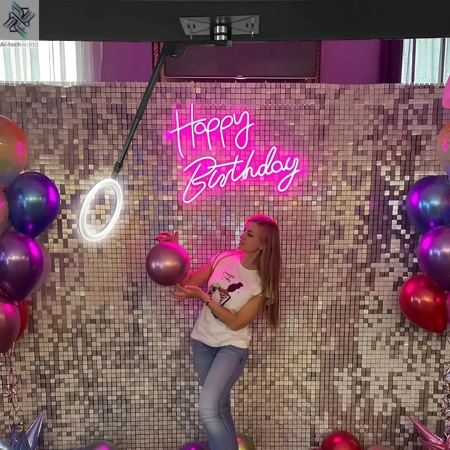 7-15ppl Portable photo booth 360 selfie overhead 360 photo booth automatic with ring light,Free Logo,for parties wedding event Ai-TechWorld 