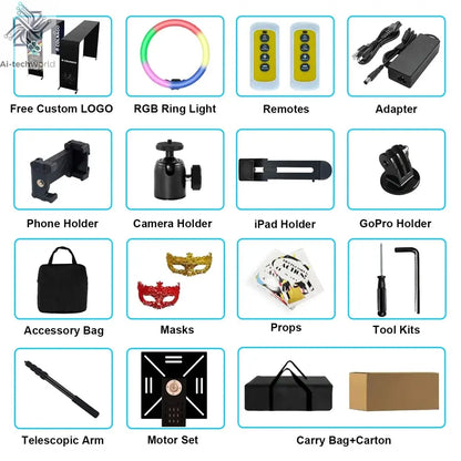 7-15ppl Portable photo booth 360 selfie overhead 360 photo booth automatic with ring light,Free Logo,for parties wedding event Ai-TechWorld 