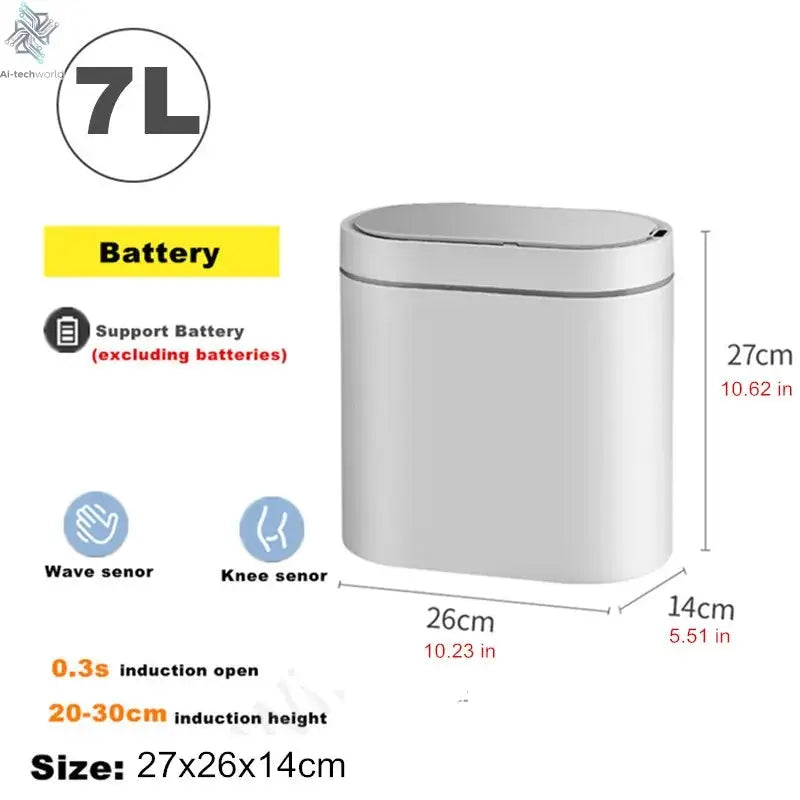 7L Automatic Sensor Trash Can Electronic Smart Household Bathroom Toilet Waterproof Narrow Dustbin Kitchen Induction Garbage Bin - Ai-TechWorld