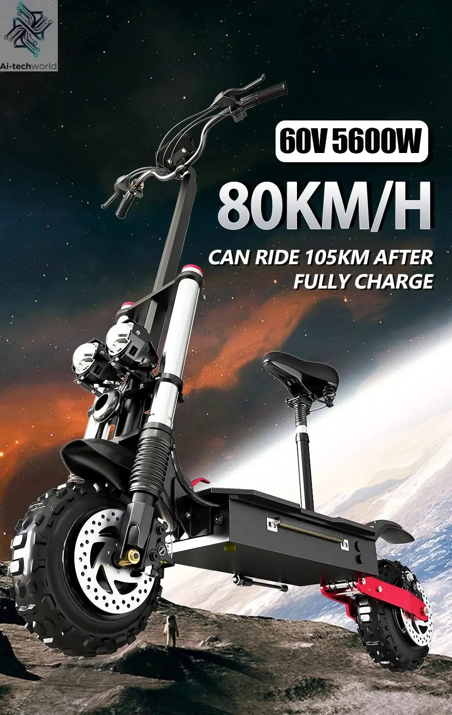[8 models]10/11 Inch 48V-72V 1000W-6000W Electric Scooter 50-85km/h Fast E Scooter Off Road Electric Kick Scooter Foldable Adult Ai-TechWorld 