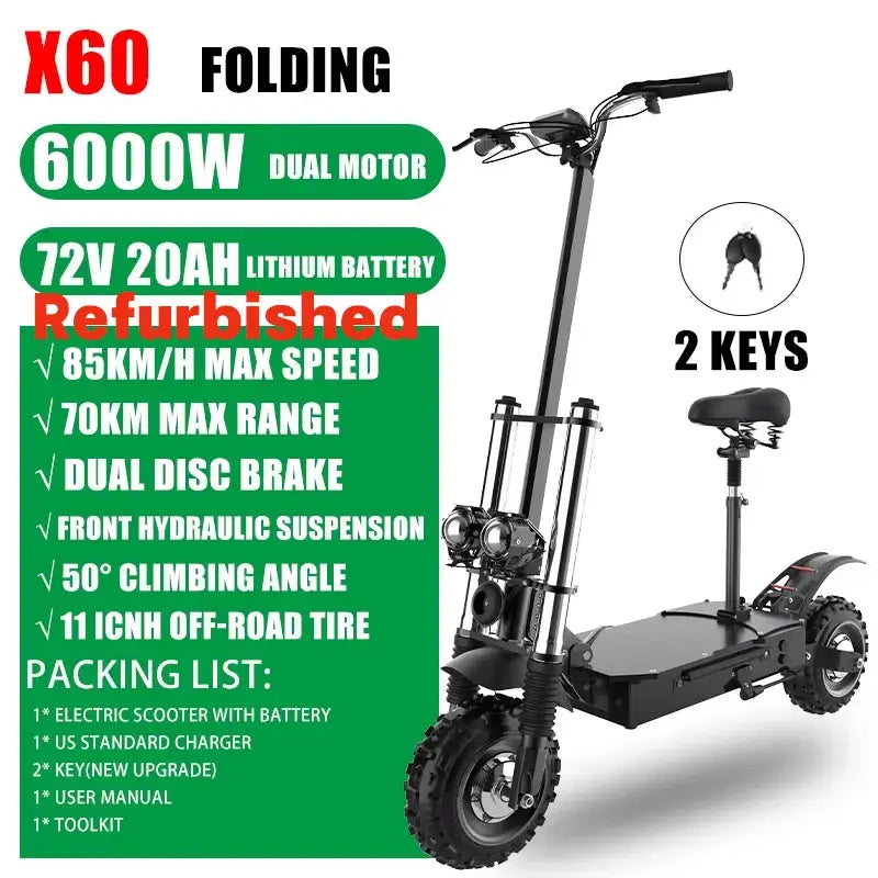 [8 models]10/11 Inch 48V-72V 1000W-6000W Electric Scooter 50-85km/h Fast E Scooter Off Road Electric Kick Scooter Foldable Adult Ai-TechWorld 