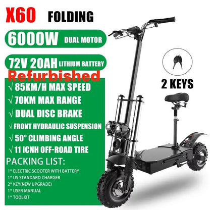 [8 models]10/11 Inch 48V-72V 1000W-6000W Electric Scooter 50-85km/h Fast E Scooter Off Road Electric Kick Scooter Foldable Adult Ai-TechWorld 