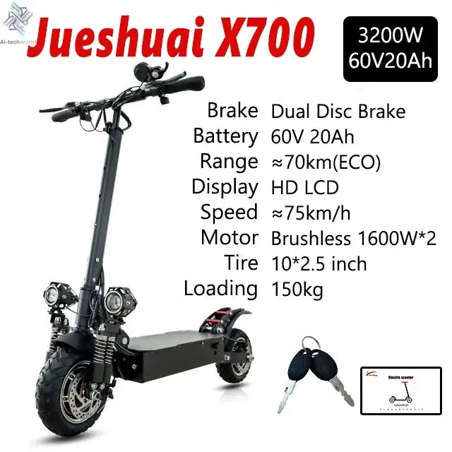 [8 models]10/11 Inch 48V-72V 1000W-6000W Electric Scooter 50-85km/h Fast E Scooter Off Road Electric Kick Scooter Foldable Adult Ai-TechWorld 