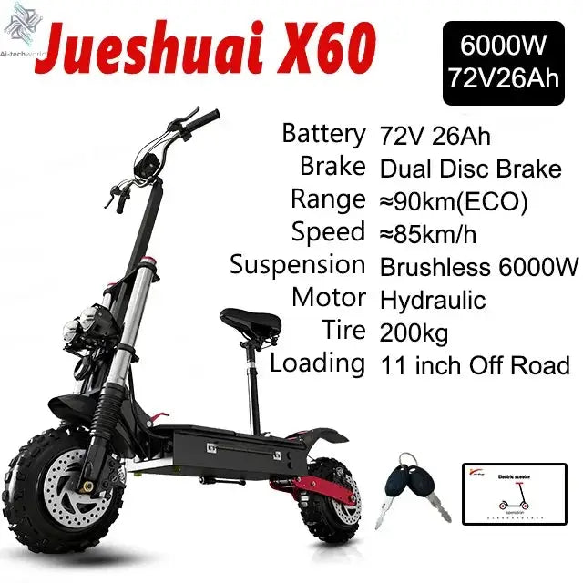 [8 models]10/11 Inch 48V-72V 1000W-6000W Electric Scooter 50-85km/h Fast E Scooter Off Road Electric Kick Scooter Foldable Adult Ai-TechWorld 