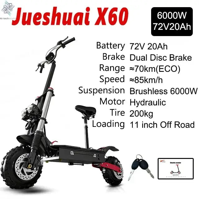 [8 models]10/11 Inch 48V-72V 1000W-6000W Electric Scooter 50-85km/h Fast E Scooter Off Road Electric Kick Scooter Foldable Adult Ai-TechWorld 