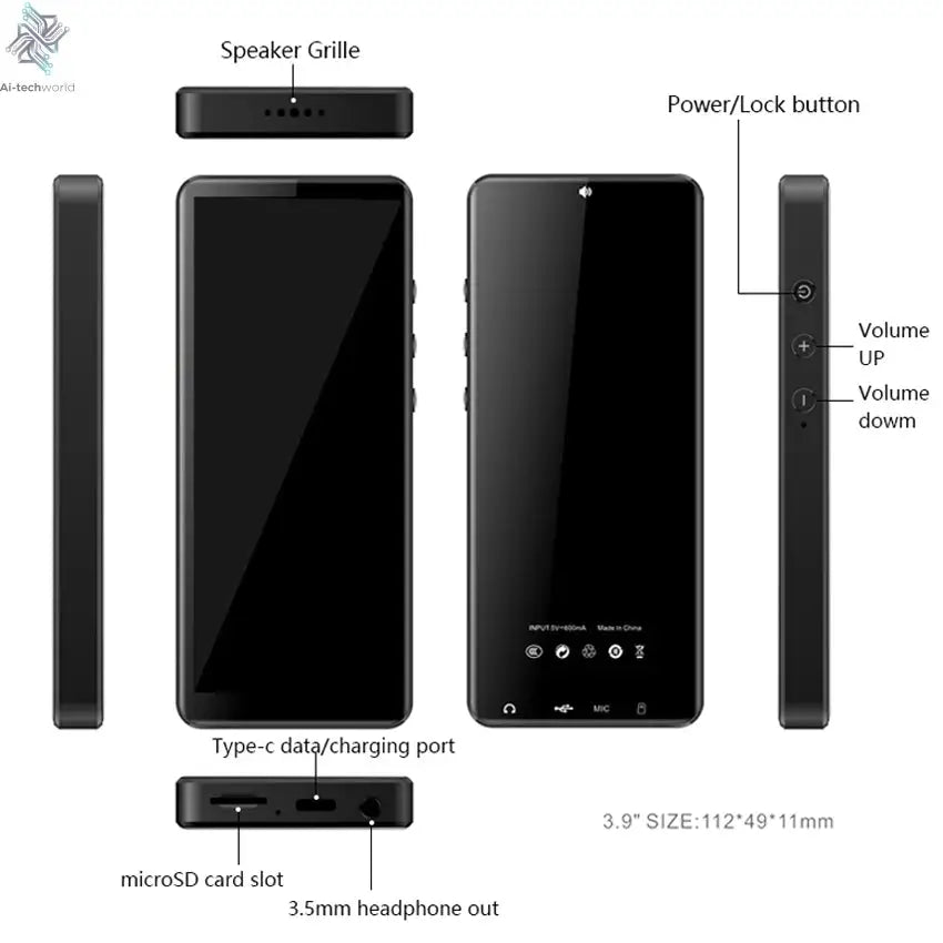 80GB(16GB+64GB) 3.99 inch mp3 player bluetooth 5.0 and WiFi,Android 13.0 FM radio, eBooks, ,Spotify,Audible,capacity up to 1Tb Ai-TechWorld 