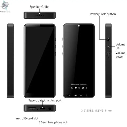 80GB(16GB+64GB) 3.99 inch mp3 player bluetooth 5.0 and WiFi,Android 13.0 FM radio, eBooks, ,Spotify,Audible,capacity up to 1Tb Ai-TechWorld 