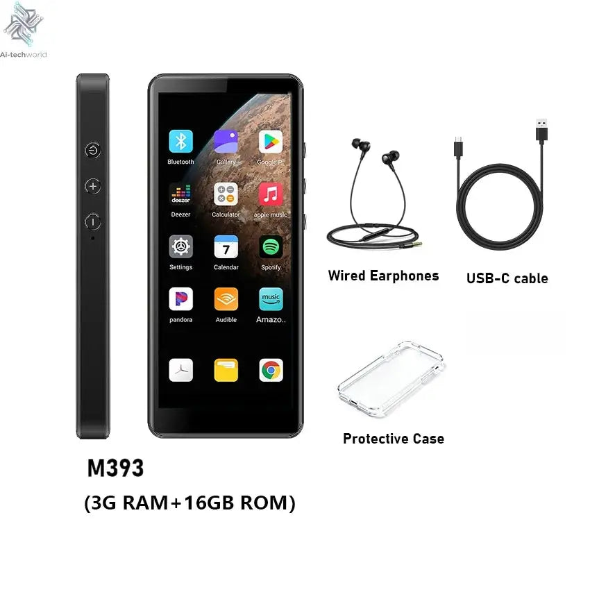 80GB(16GB+64GB) 3.99 inch mp3 player bluetooth 5.0 and WiFi,Android 13.0 FM radio, eBooks, ,Spotify,Audible,capacity up to 1Tb Ai-TechWorld 