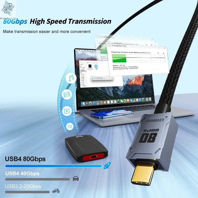 80Gbps USB4 Cable 8K UHD Type C 240W Fast Charging Data Transfer USB C Cable Compatible Thunderbolt 4 For Laptop Mobile Disk - Ai-TechWorld