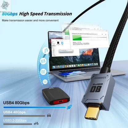 80Gbps USB4 Cable 8K UHD Type C 240W Fast Charging Data Transfer USB C Cable Compatible Thunderbolt 4 For Laptop Mobile Disk - Ai-TechWorld