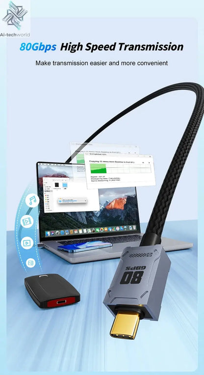 80Gbps USB4 Cable 8K UHD Type C 240W Fast Charging Data Transfer USB C Cable Compatible Thunderbolt 4 For Laptop Mobile Disk - Ai-TechWorld