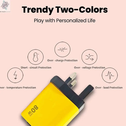 80W Super Fast Charge Type C USB Phone Charger With Telescopic USB C Cable For Iphone 16 15 Samsung Laptop With Light Ai-TechWorld 