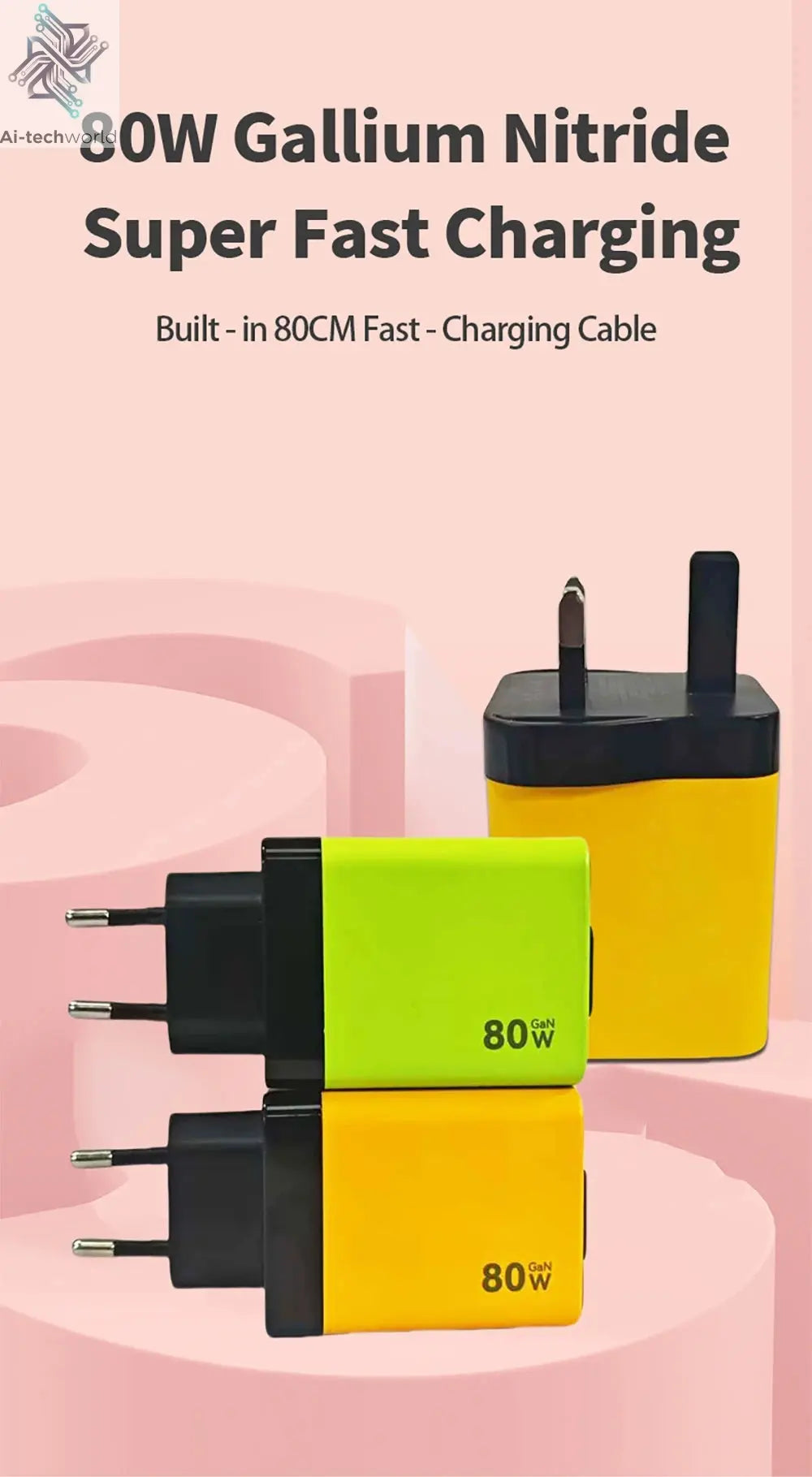 80W Super Fast Charge Type C USB Phone Charger With Telescopic USB C Cable For Iphone 16 15 Samsung Laptop With Light Ai-TechWorld 