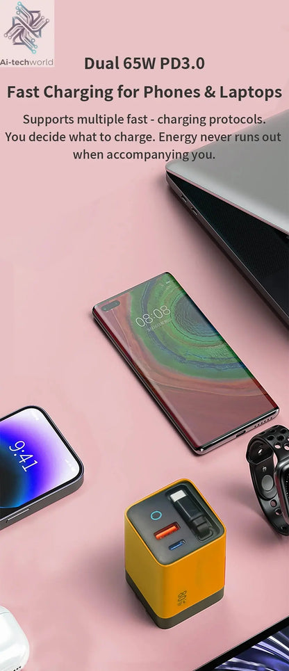 80W Super Fast Charge Type C USB Phone Charger With Telescopic USB C Cable For Iphone 16 15 Samsung Laptop With Light Ai-TechWorld 