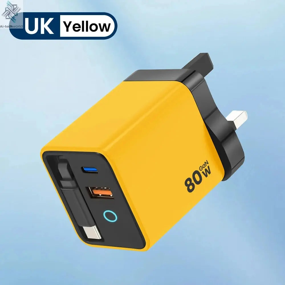 80W Super Fast Charge Type C USB Phone Charger With Telescopic USB C Cable For Iphone 16 15 Samsung Laptop With Light Ai-TechWorld 