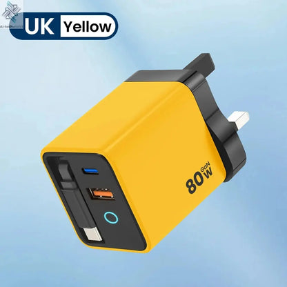 80W Super Fast Charge Type C USB Phone Charger With Telescopic USB C Cable For Iphone 16 15 Samsung Laptop With Light Ai-TechWorld 