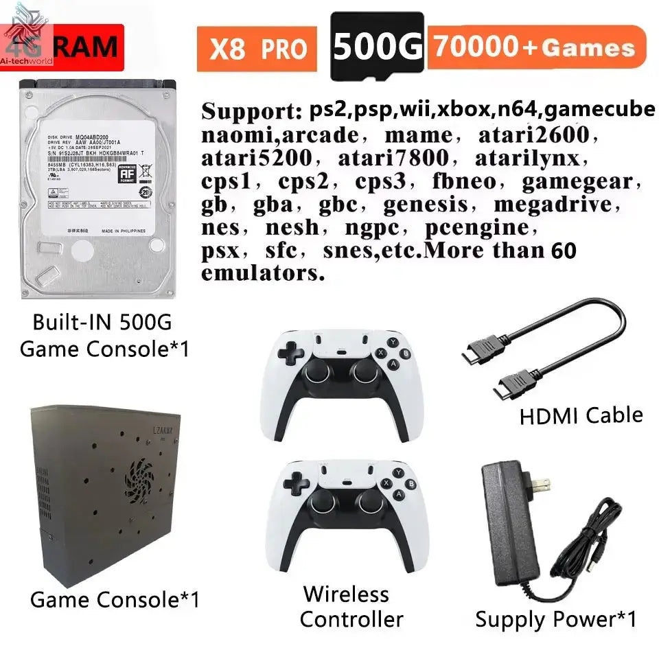8G RAM 2T ROM X88 Pro Retro Gaming Console with 70,000+Classic Games PS2 PSP DC GameCube Wii Compatible Plug & Play on TV for PC Ai-TechWorld 