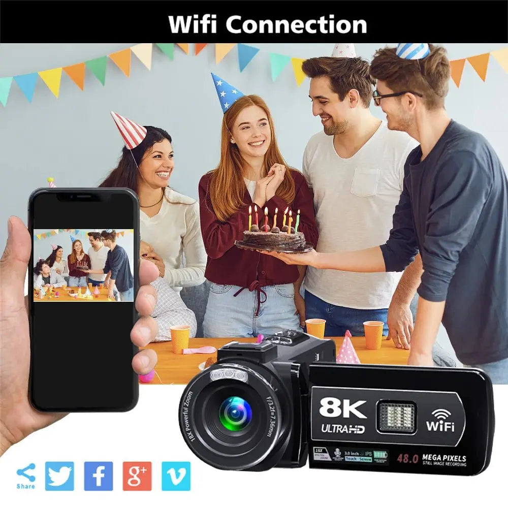 8K Video Camera 64MP Digital Video Camera 18X igital Zoom Camera Recorder 3 Inch LCD Touch Screen Portable Recording Camcorder - Ai - TechWorld