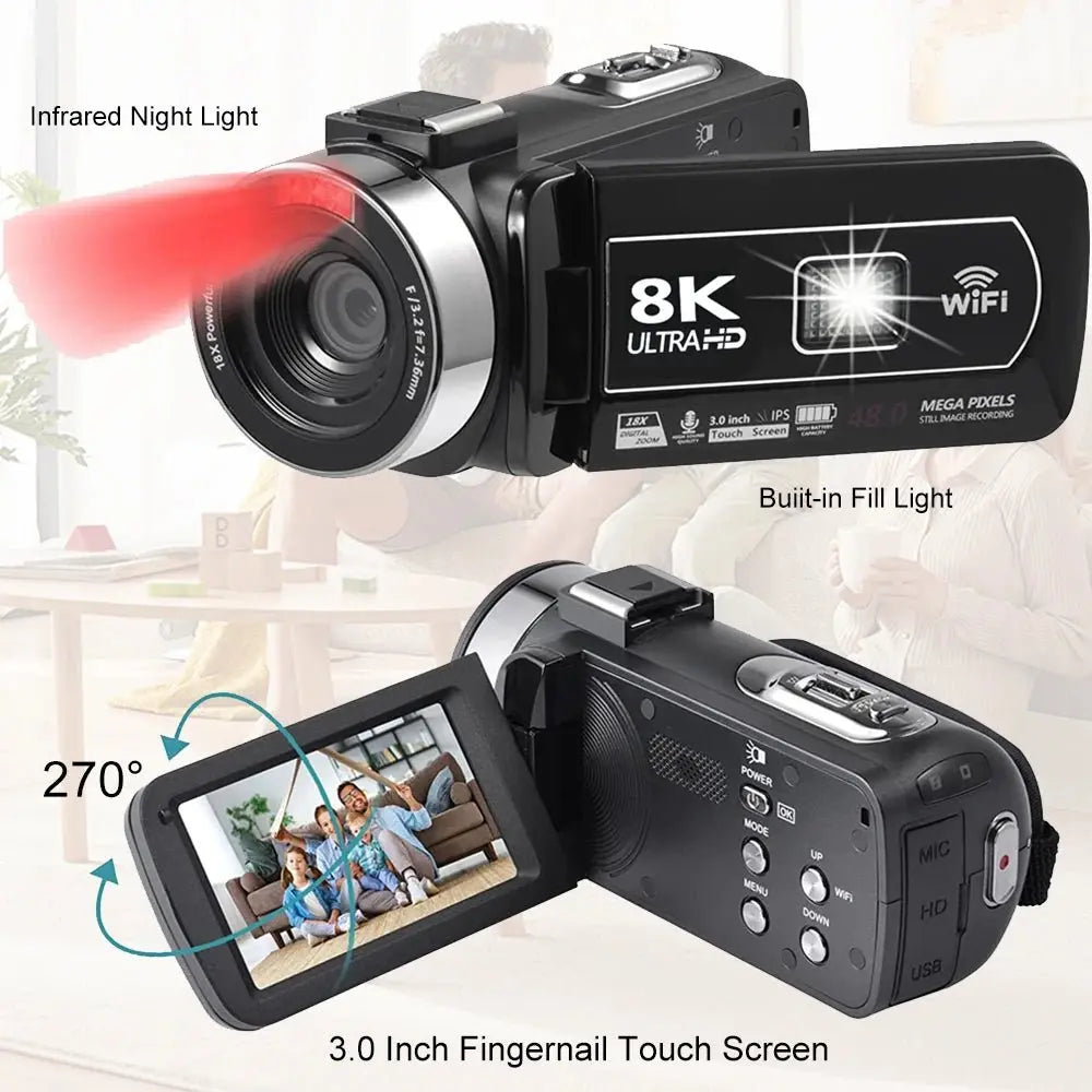 8K Video Camera 64MP Digital Video Camera 18X igital Zoom Camera Recorder 3 Inch LCD Touch Screen Portable Recording Camcorder - Ai - TechWorld