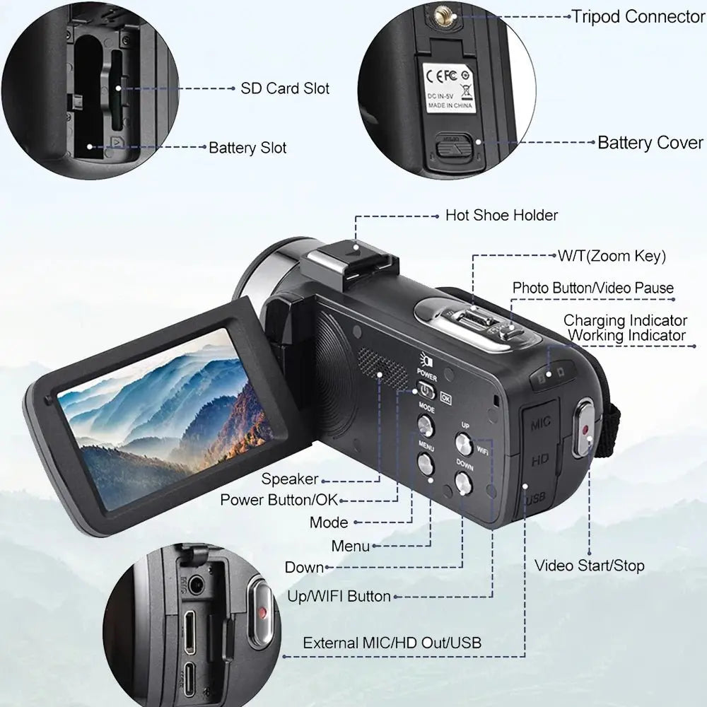 8K Video Camera 64MP Digital Video Camera 18X igital Zoom Camera Recorder 3 Inch LCD Touch Screen Portable Recording Camcorder - Ai - TechWorld