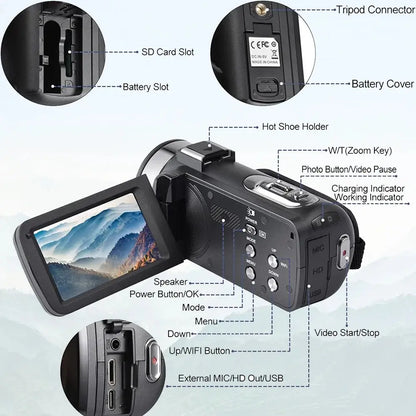 8K Video Camera 64MP Digital Video Camera 18X igital Zoom Camera Recorder 3 Inch LCD Touch Screen Portable Recording Camcorder - Ai - TechWorld