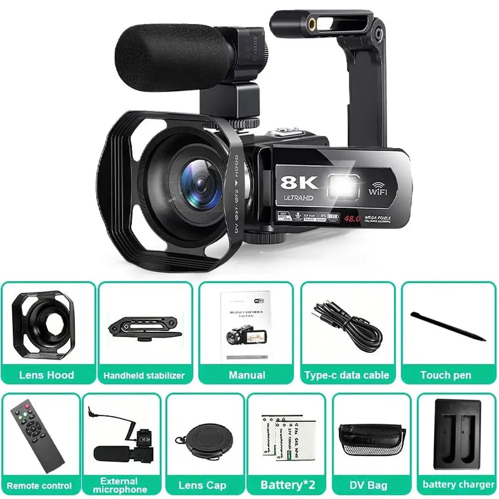 8K Video Camera 64MP Digital Video Camera 18X igital Zoom Camera Recorder 3 Inch LCD Touch Screen Portable Recording Camcorder - Ai - TechWorld