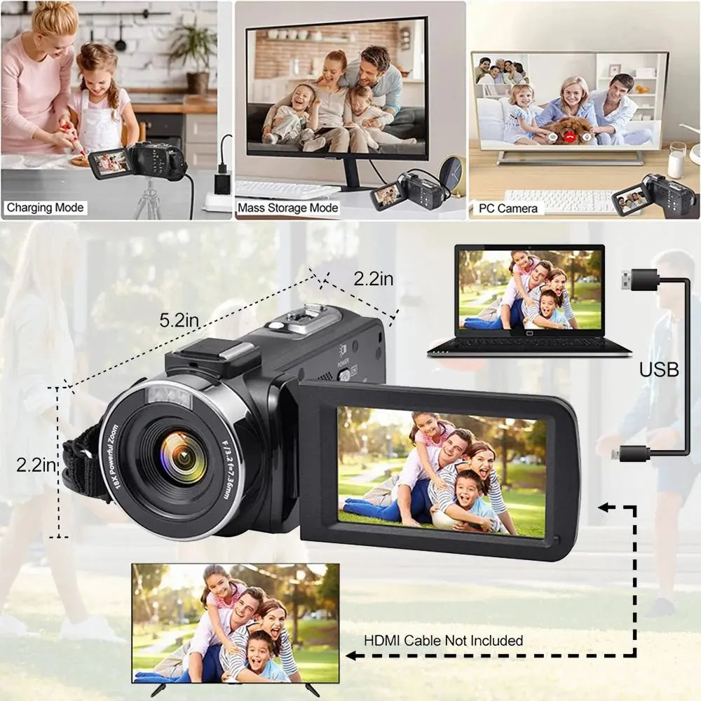 8K Video Camera 64MP Digital Video Camera 18X igital Zoom Camera Recorder 3 Inch LCD Touch Screen Portable Recording Camcorder - Ai - TechWorld