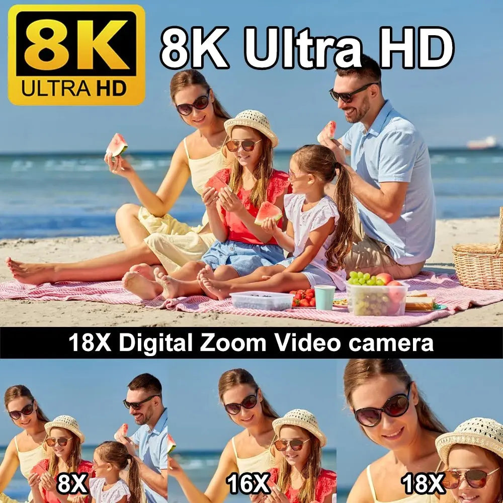 8K Video Camera 64MP Digital Video Camera 18X igital Zoom Camera Recorder 3 Inch LCD Touch Screen Portable Recording Camcorder - Ai - TechWorld