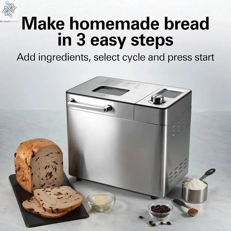 9890 Premium Dough & Bread Maker Machine with Auto Fruit and Nut Dispenser, 2 lb. Loaf Capacity Ai-TechWorld 
