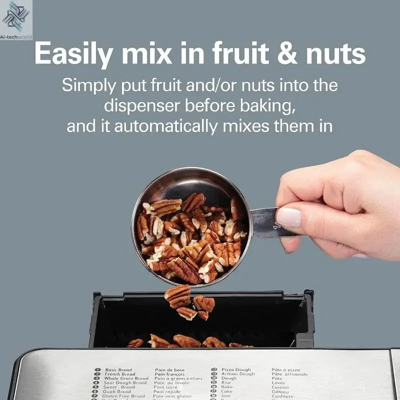 9890 Premium Dough & Bread Maker Machine with Auto Fruit and Nut Dispenser, 2 lb. Loaf Capacity Ai-TechWorld 