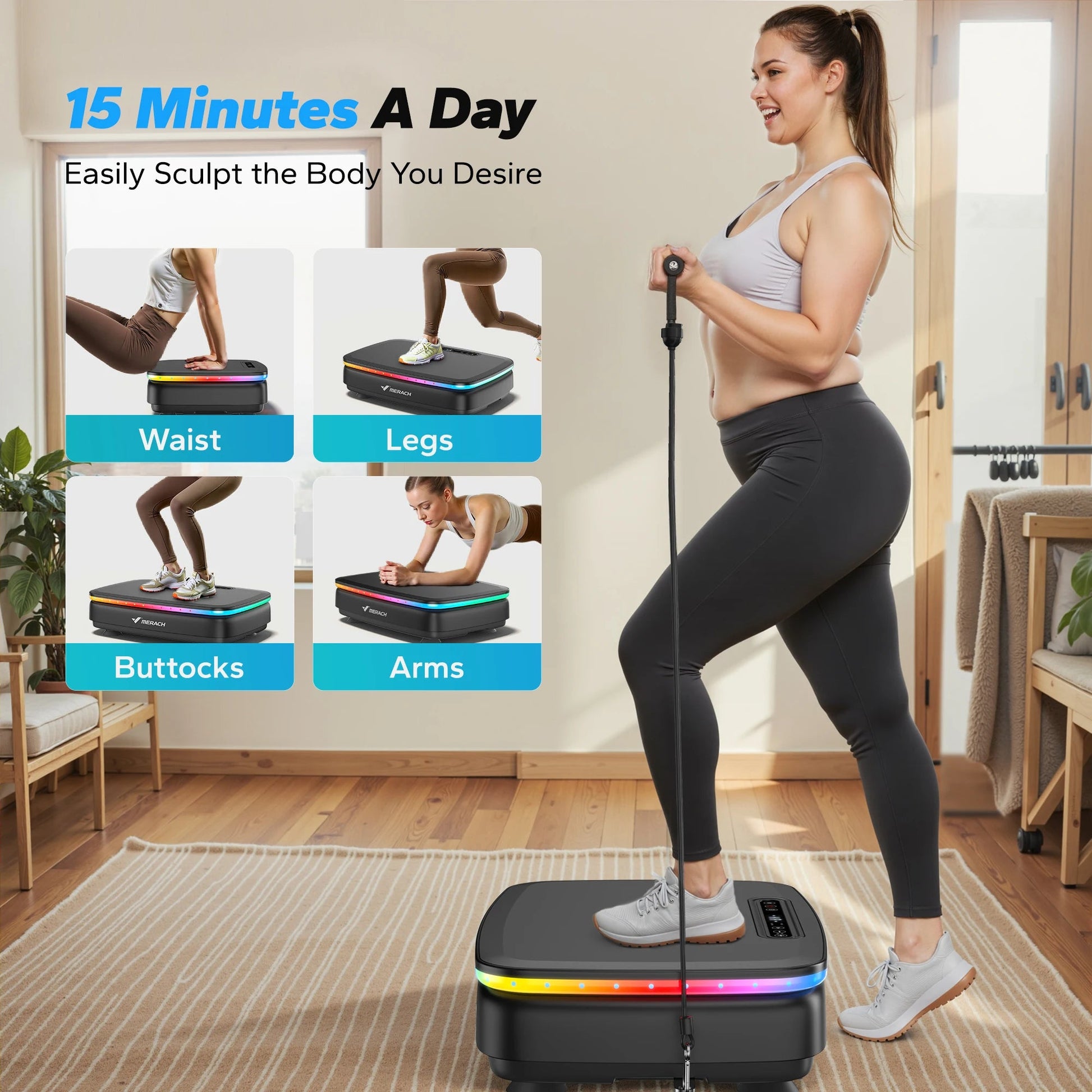 MERACH Vibration Plate Exercise Machine with Light Whole Body Workout Power Vibrate Platform Vibration Plate Lymphatic Drainage Ai-TechWorld 