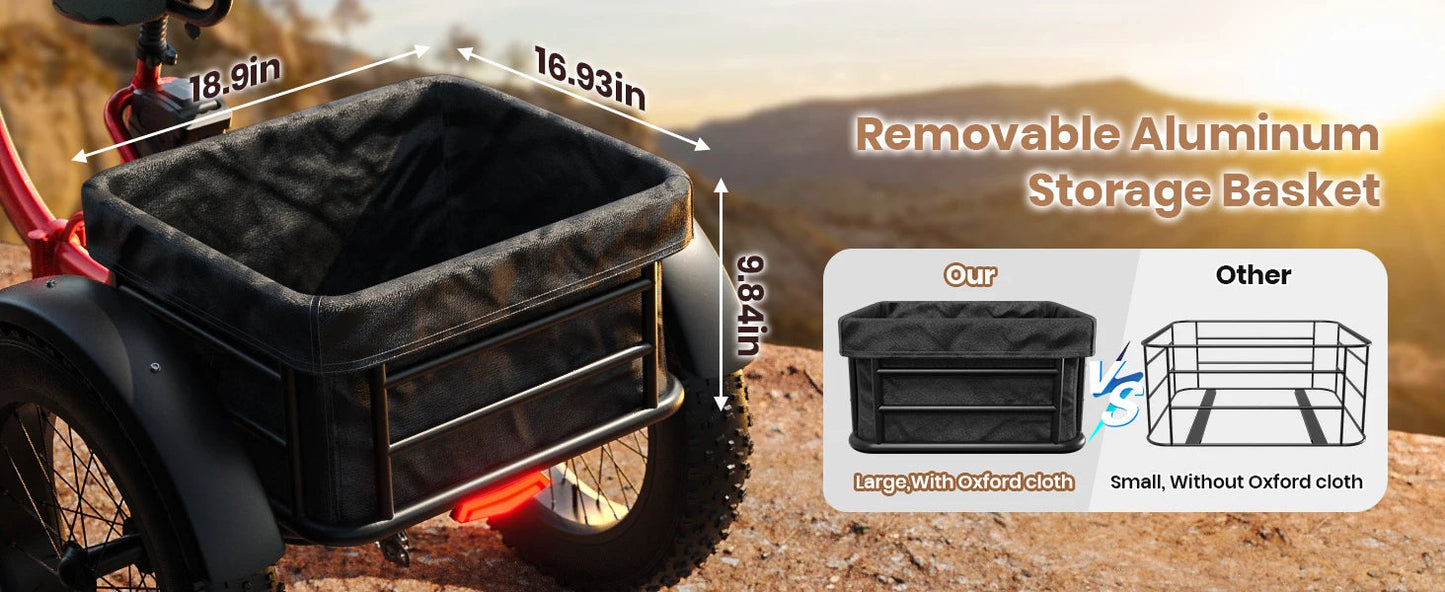 QRONGE Electric Bike for Adults 960W Peak 36V 13.5AH Battery Folding Electric Tricycle 50 Miles Range Fat Tire Electric Trike Ai-TechWorld 