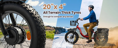 QRONGE Electric Bike for Adults 960W Peak 36V 13.5AH Battery Folding Electric Tricycle 50 Miles Range Fat Tire Electric Trike Ai-TechWorld 