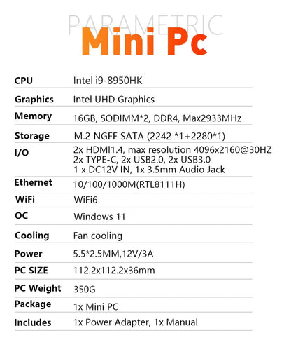 2025 Portable i9 Mini PC Computer Windows 11 Intel Core i9 8950HK 16GB 1TB Gaming Computer Dual-Band WiFi 6-Core Mini Desktop PC Ai-TechWorld 