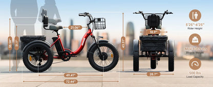 QRONGE Electric Bike for Adults 960W Peak 36V 13.5AH Battery Folding Electric Tricycle 50 Miles Range Fat Tire Electric Trike Ai-TechWorld 