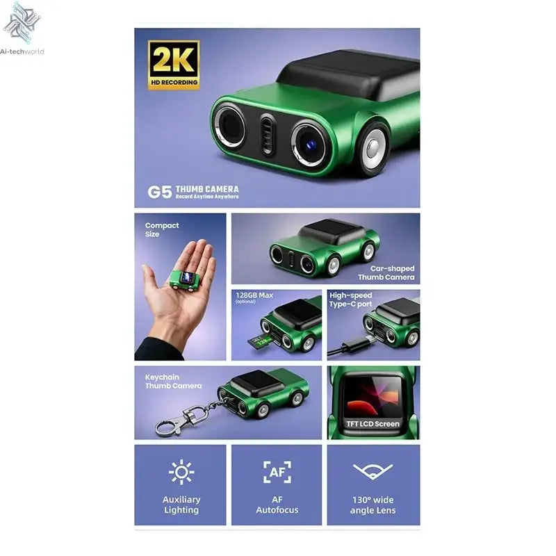 AAAEL-2K Keychain Thumb Camera Action Camera Retro Support Memory Card Camcorder Video Recorder Necklace Camera Ai-TechWorld 