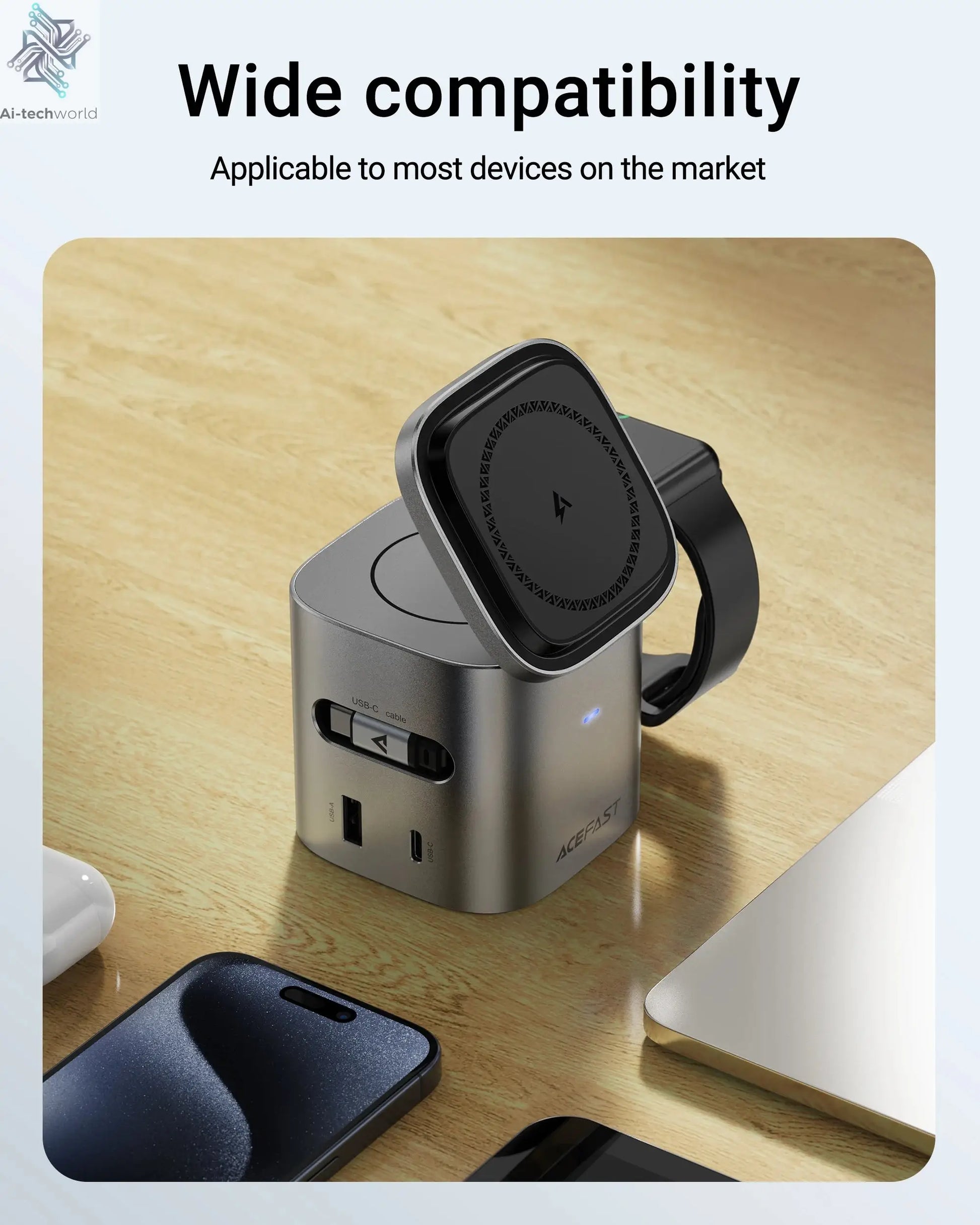 ACEFAST 6 in 1 Multifunction 15W Magnetic Wireless Charging Station For iPhone 16 15 GaN PD65W Charging Cube USB C Fast Charging Ai-TechWorld 