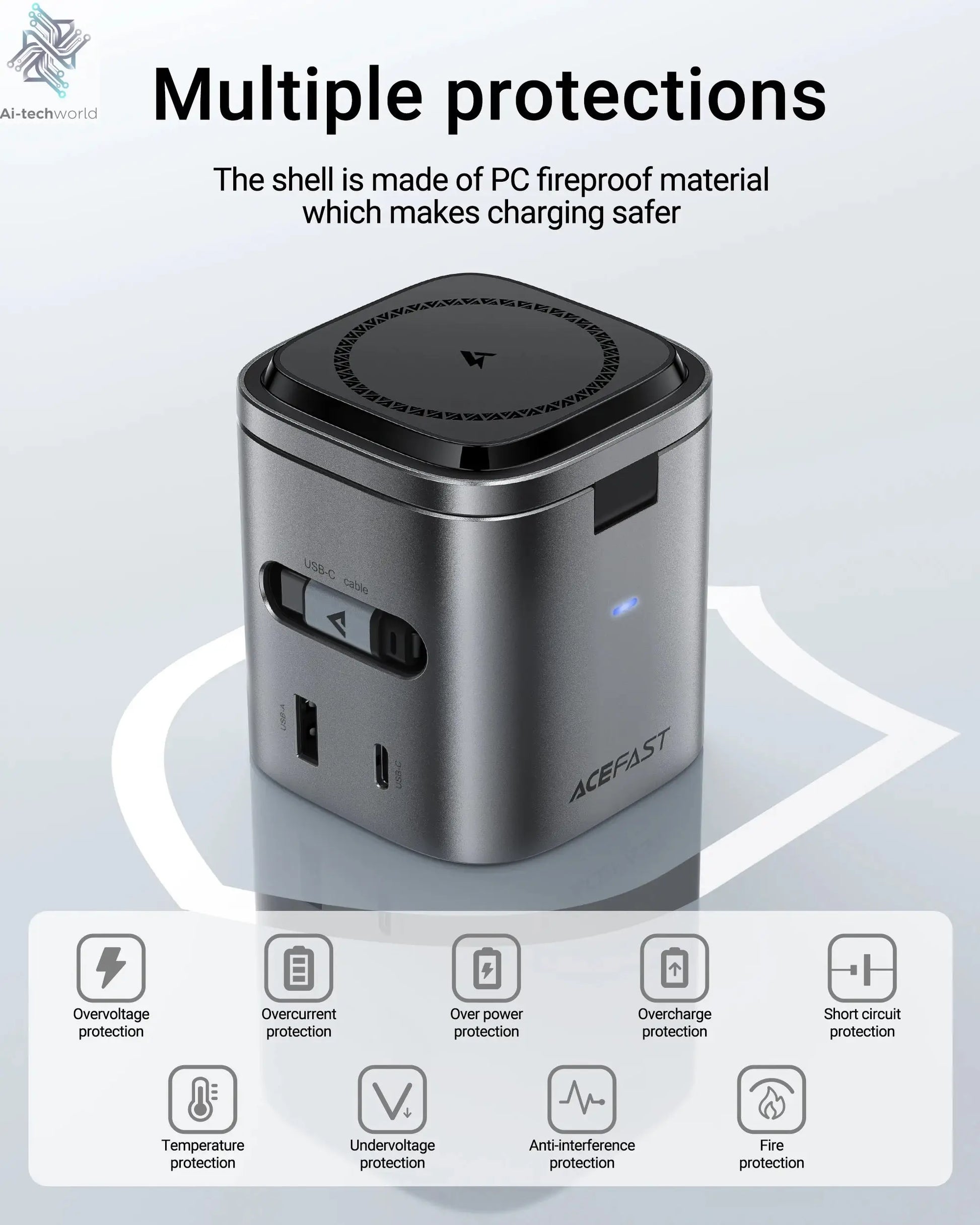 ACEFAST 6 in 1 Multifunction 15W Magnetic Wireless Charging Station For iPhone 16 15 GaN PD65W Charging Cube USB C Fast Charging Ai-TechWorld 