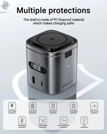 ACEFAST 6 in 1 Multifunction 15W Magnetic Wireless Charging Station For iPhone 16 15 GaN PD65W Charging Cube USB C Fast Charging Ai-TechWorld 