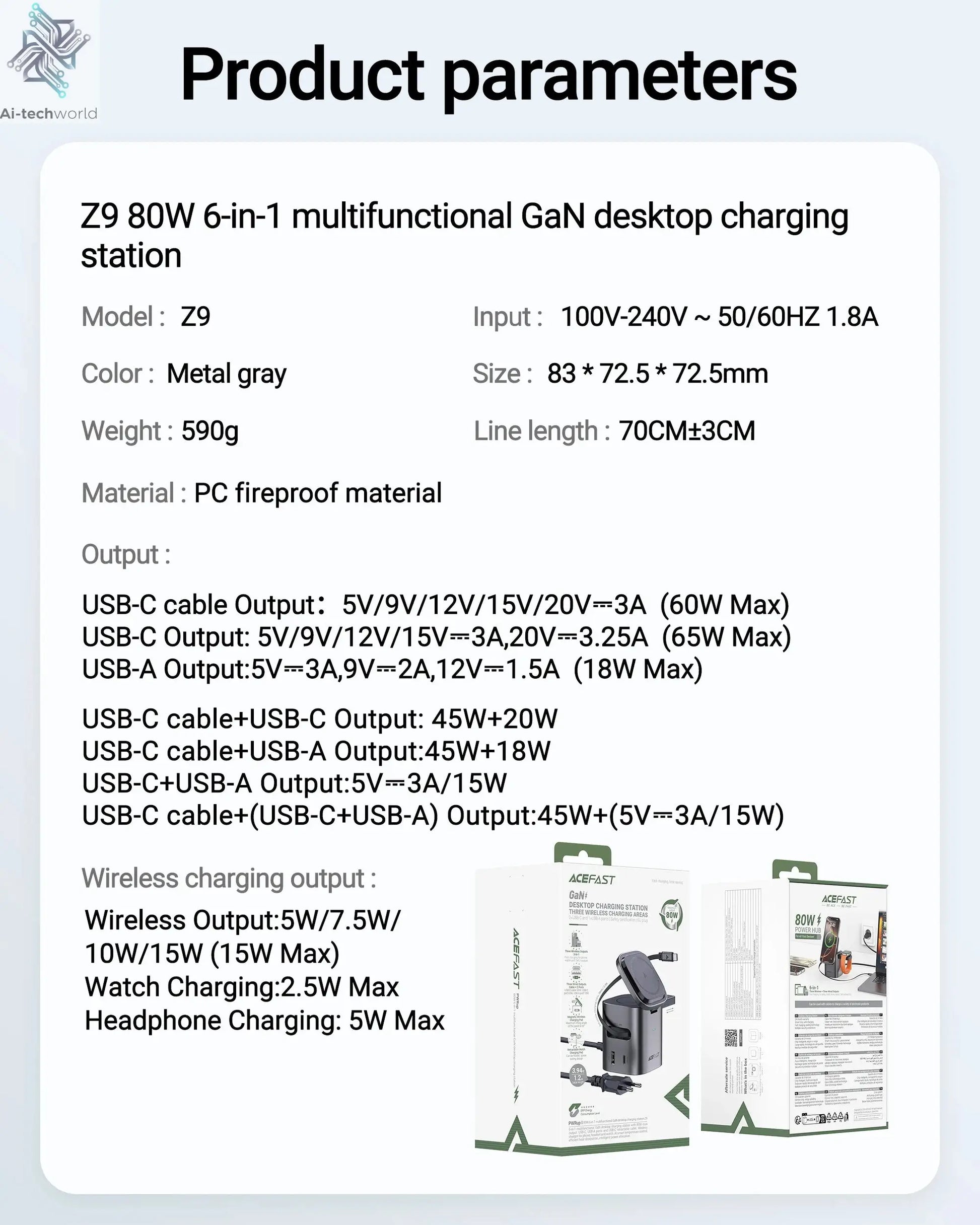 ACEFAST 6 in 1 Multifunction 15W Magnetic Wireless Charging Station For iPhone 16 15 GaN PD65W Charging Cube USB C Fast Charging Ai-TechWorld 