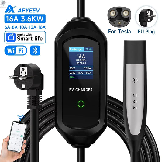 AFYEEV 16A/32A Portable EV Charger For Tesla EVSE Charging Box EU US CEE Plug Electric Car Charger For Tesla Model X/Y/S/3 Ai-TechWorld 