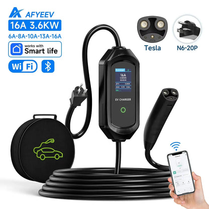 AFYEEV 16A/32A Portable EV Charger For Tesla EVSE Charging Box EU US CEE Plug Electric Car Charger For Tesla Model X/Y/S/3 Ai-TechWorld 
