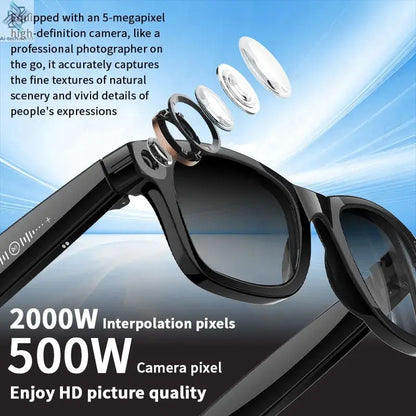 AI Smart Glasses 5 Million Pixels Recording Videos Photo Recognition Answer Translation 290mAh IP66 Waterproof Bluetooth Glasses Ai-TechWorld 