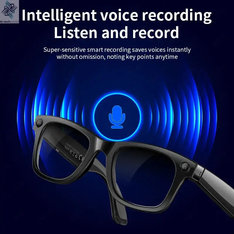 AI Smart Glasses 5 Million Pixels Recording Videos Photo Recognition Answer Translation 290mAh IP66 Waterproof Bluetooth Glasses Ai-TechWorld 